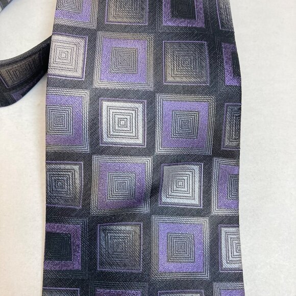 Pronto Uomo Silk Tie Vintage Purple Gray Geometric Square 100% Silk as is - Picture 6 of 7